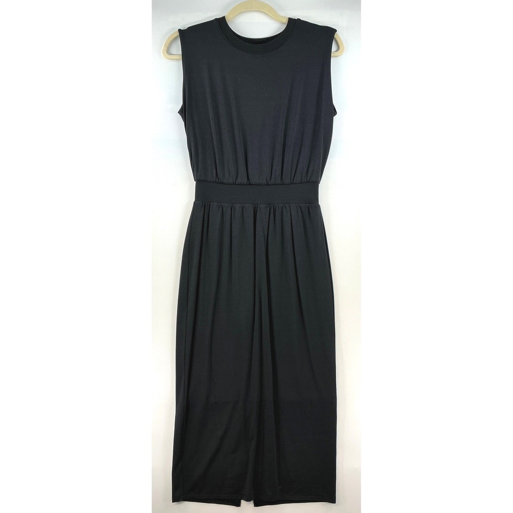 Athleta Santorini Cinch Midi Dress Black Sz XXS Sleeveless Minimalist NWT